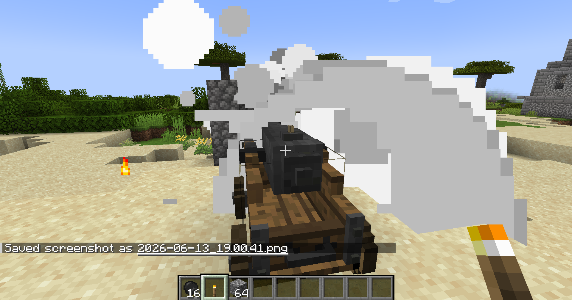 A cannon exploding cobblestone